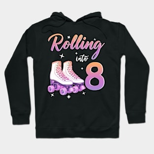 8 Years Old Birthday Girls Rolling Into 8th Birthday Hoodie